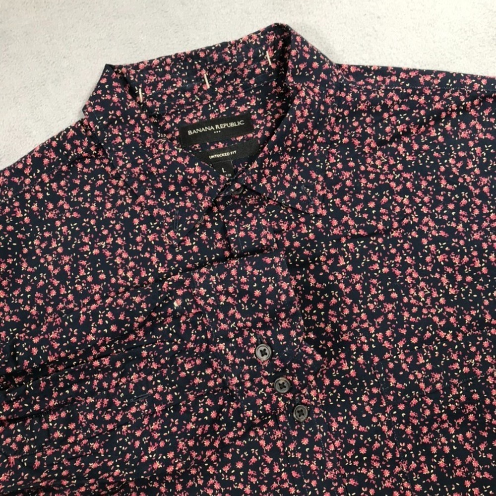 Banana Republic Shirt Men's Large Floral Untucked Fit Button Down Blue Pink